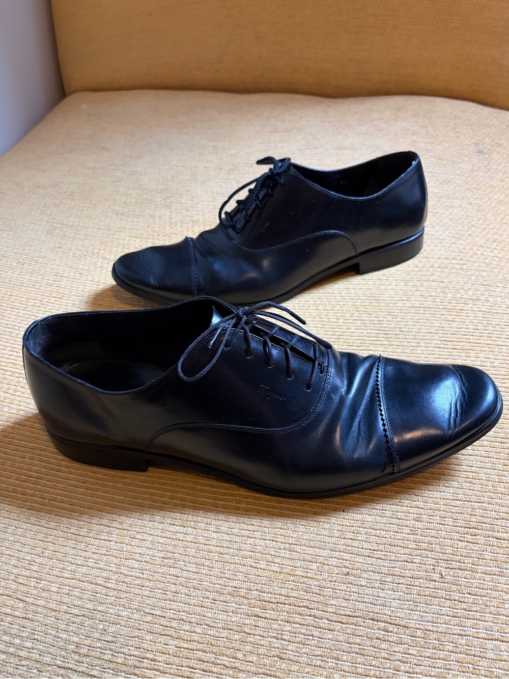 Salvatore Ferragamo black leather cap-toe oxford